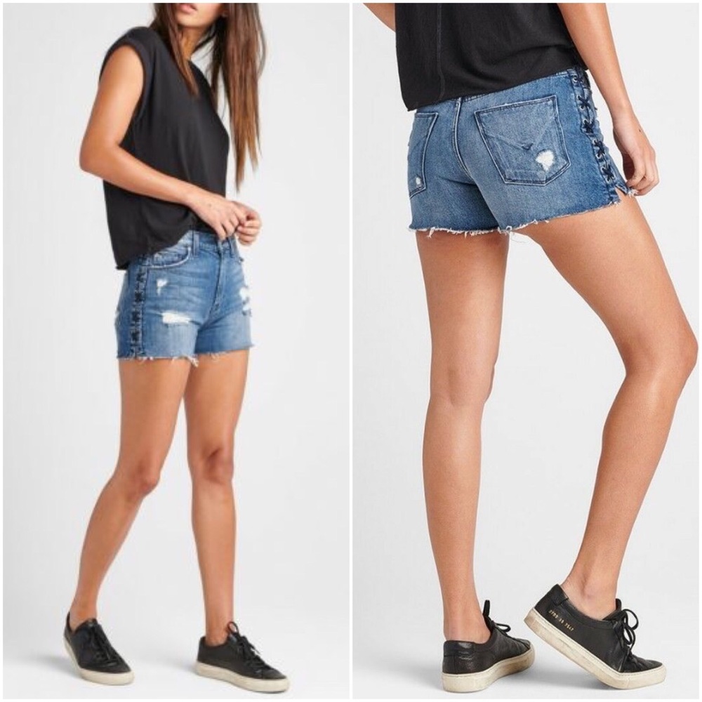 HUDSON Distressed Lace Up Cut Off Jean Shorts